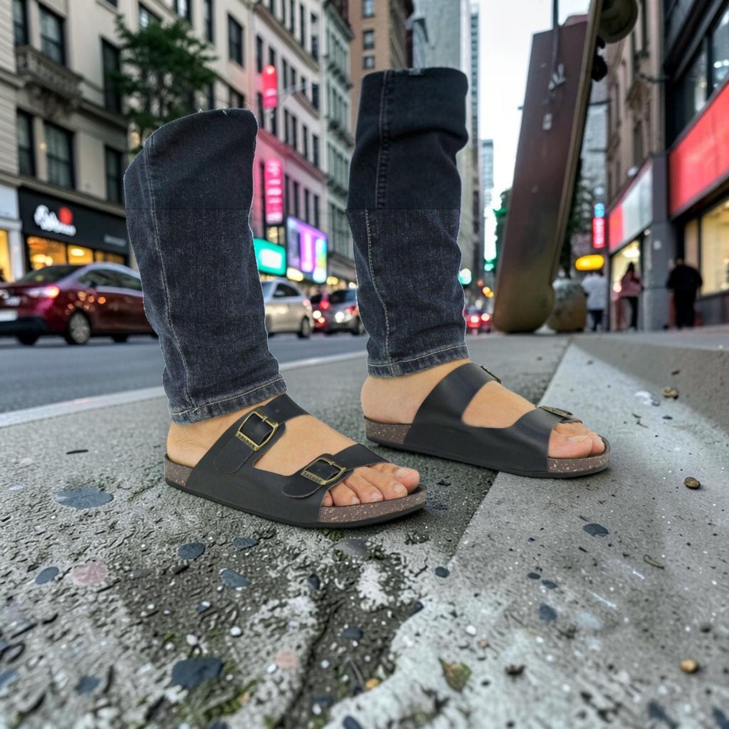 Double Buckle Comfort Slide Sandals – Black