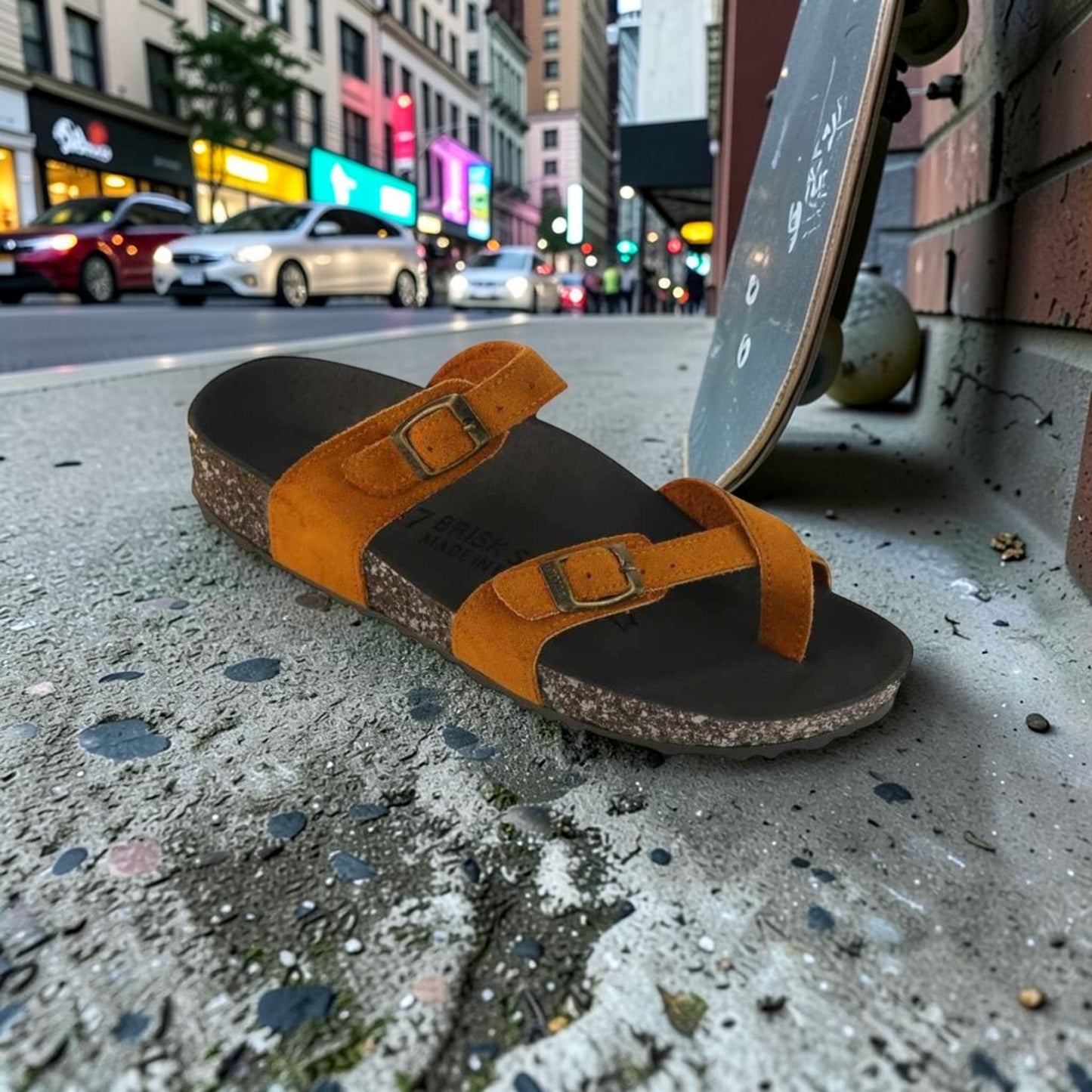 Men’s Cross Strap Double Buckle Comfort Sandals – Tan
