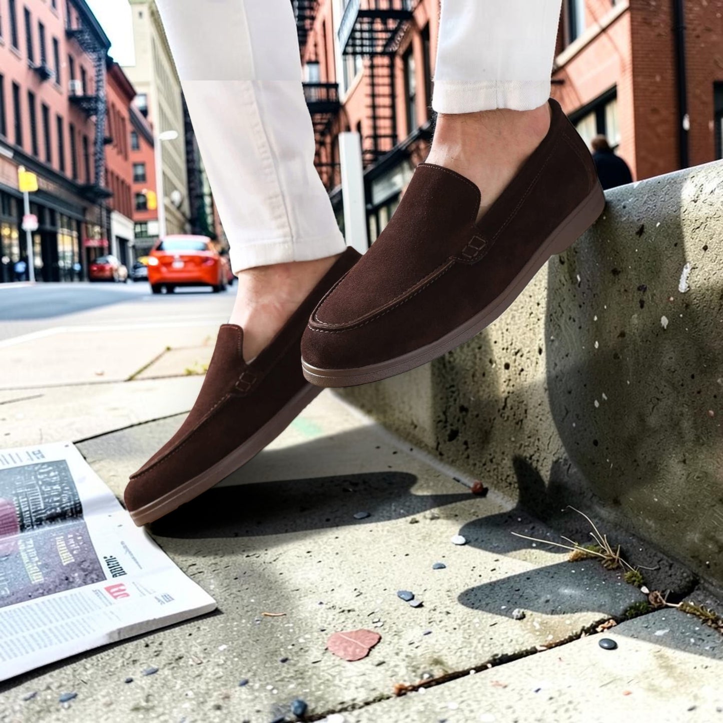 Dark Brown Suede Slip-On Loafers