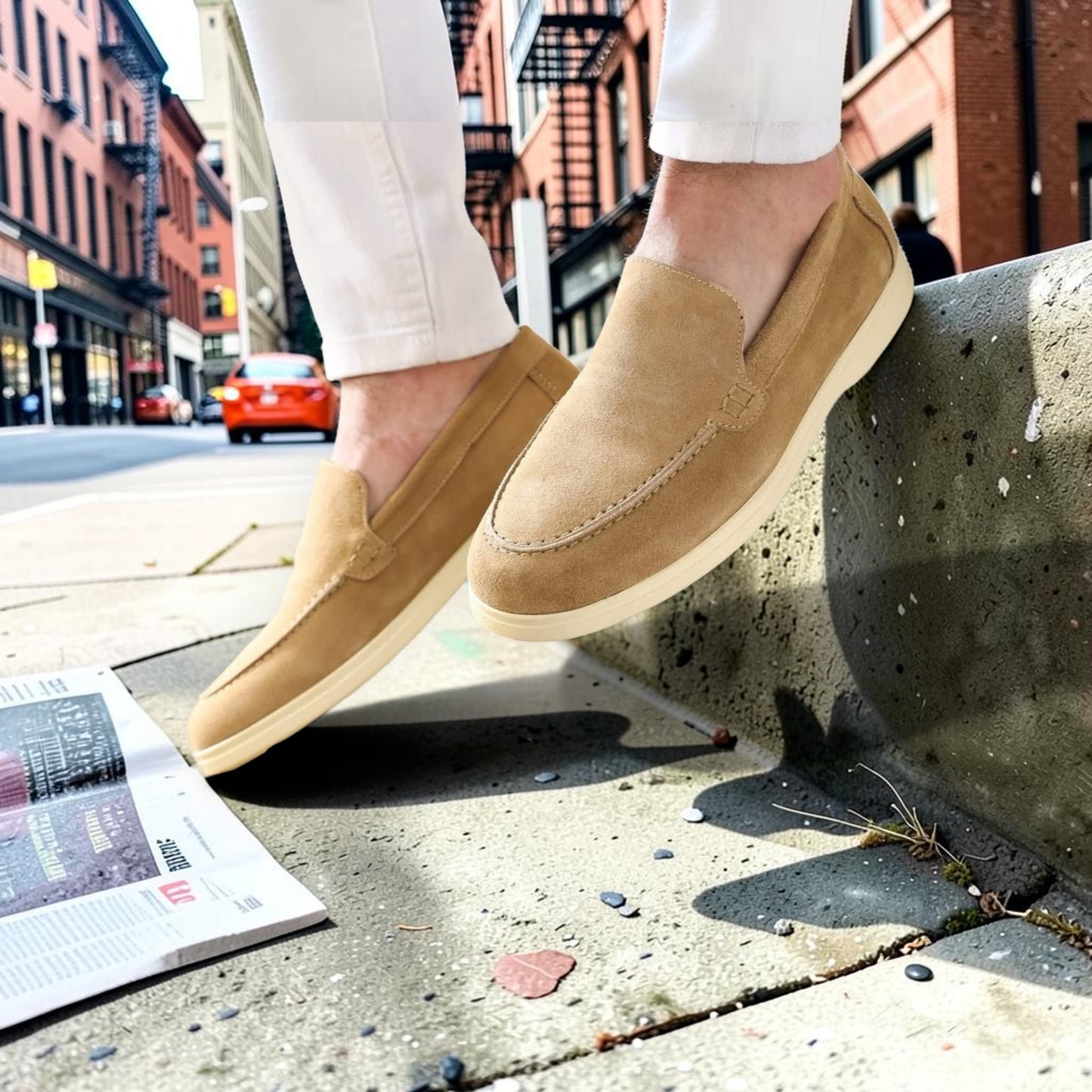 Sandstone Suede Slip-On Loafers