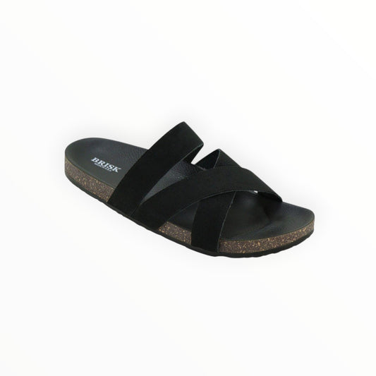 Black Cross-Strap Slide Sandals