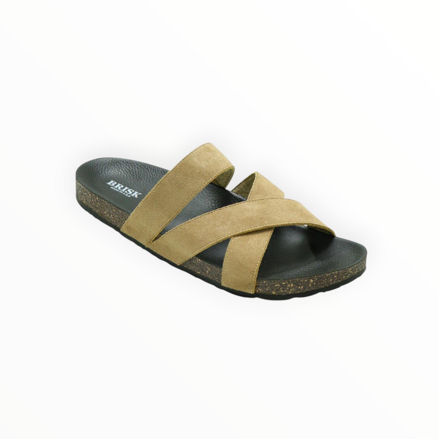 Olive Cross-Strap Cork Slide Sandals