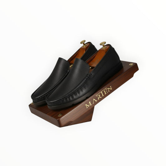 Black Pebbled Leather Slip-On Loafers