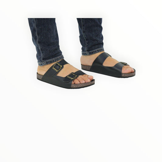 Double Buckle Comfort Slide Sandals – Black