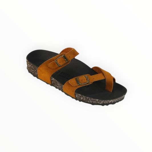 Men’s Cross Strap Double Buckle Comfort Sandals – Tan